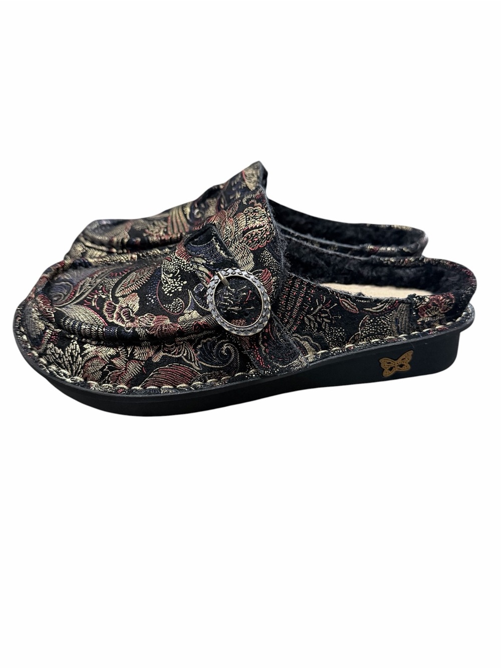 ALEGRIA Brigid Slip On Clog Golden Hour Sherpa Black Gold Size 7-7.5 - Picture 4 of 8